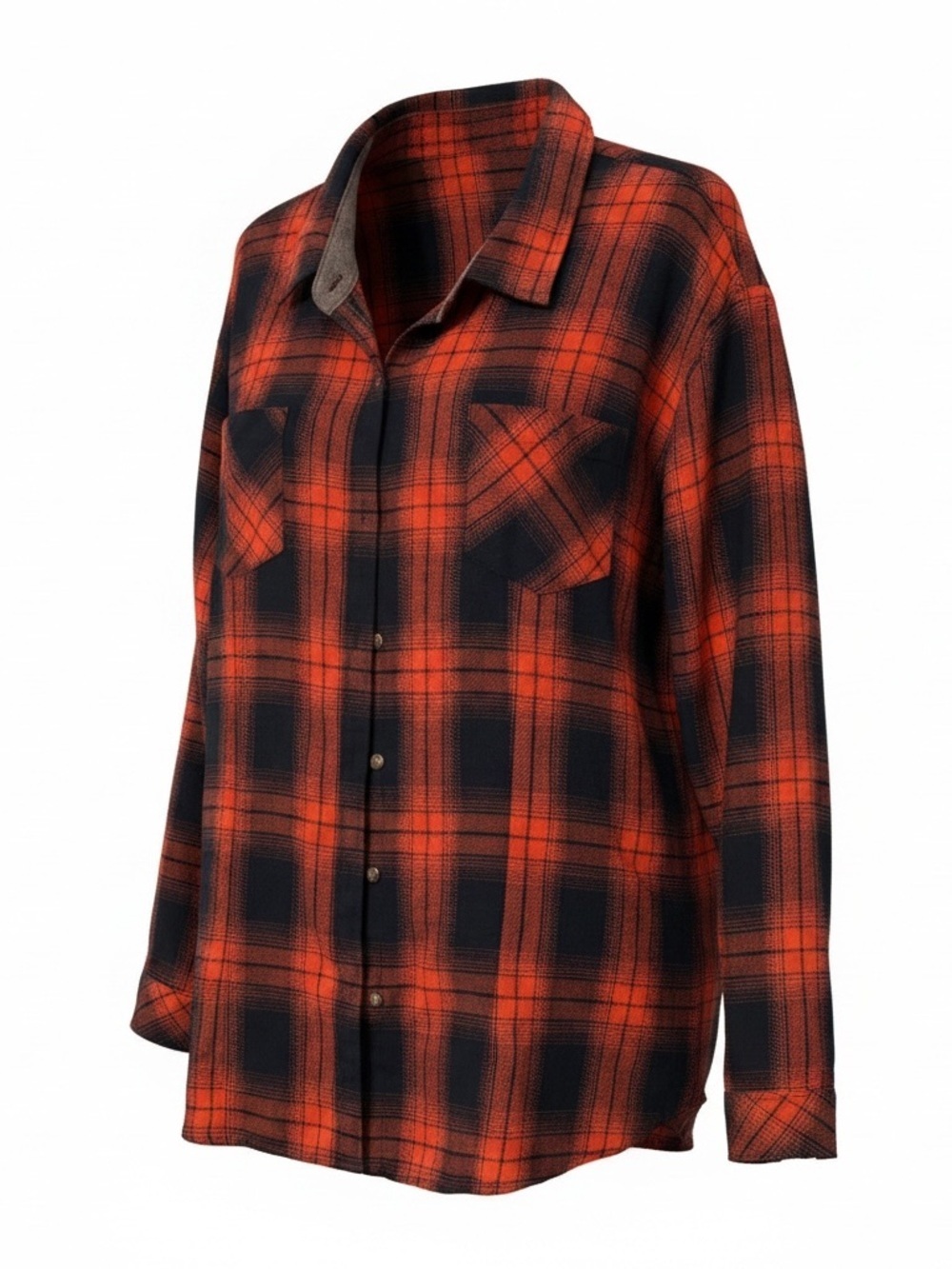 Women’s XL Orange & Navy Plaid Flannel Shirt